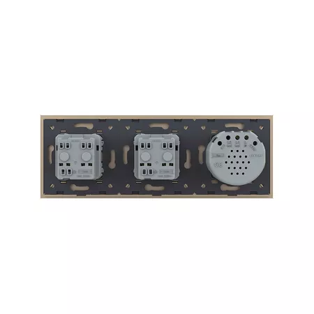 Одноклавишный импульсный сенсорный выключатель с двойной розеткой (1-0-0) золотой