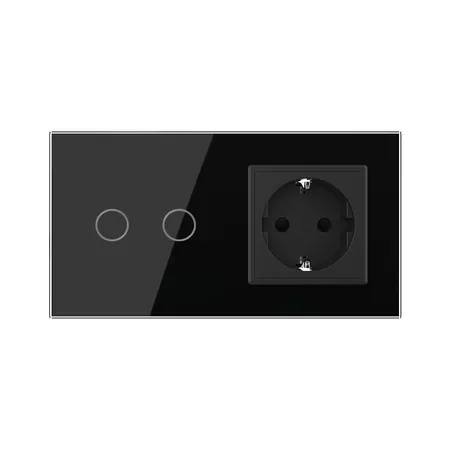 Двухклавишный сенсорный выключатель с розеткой (2-0) чёрный